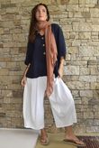Andi Basket Linen Blend Top Navy